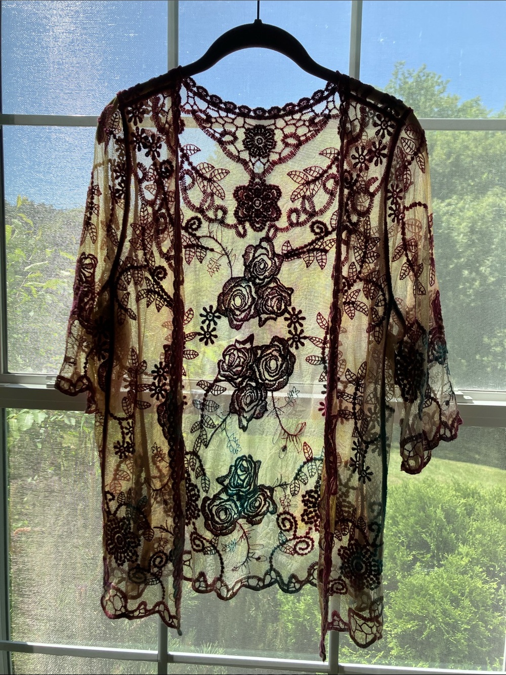 HAND DYED Tie Dye Sheer Mesh Embroidered Kimono - See Measurements OOAK - Picture 3 of 4
